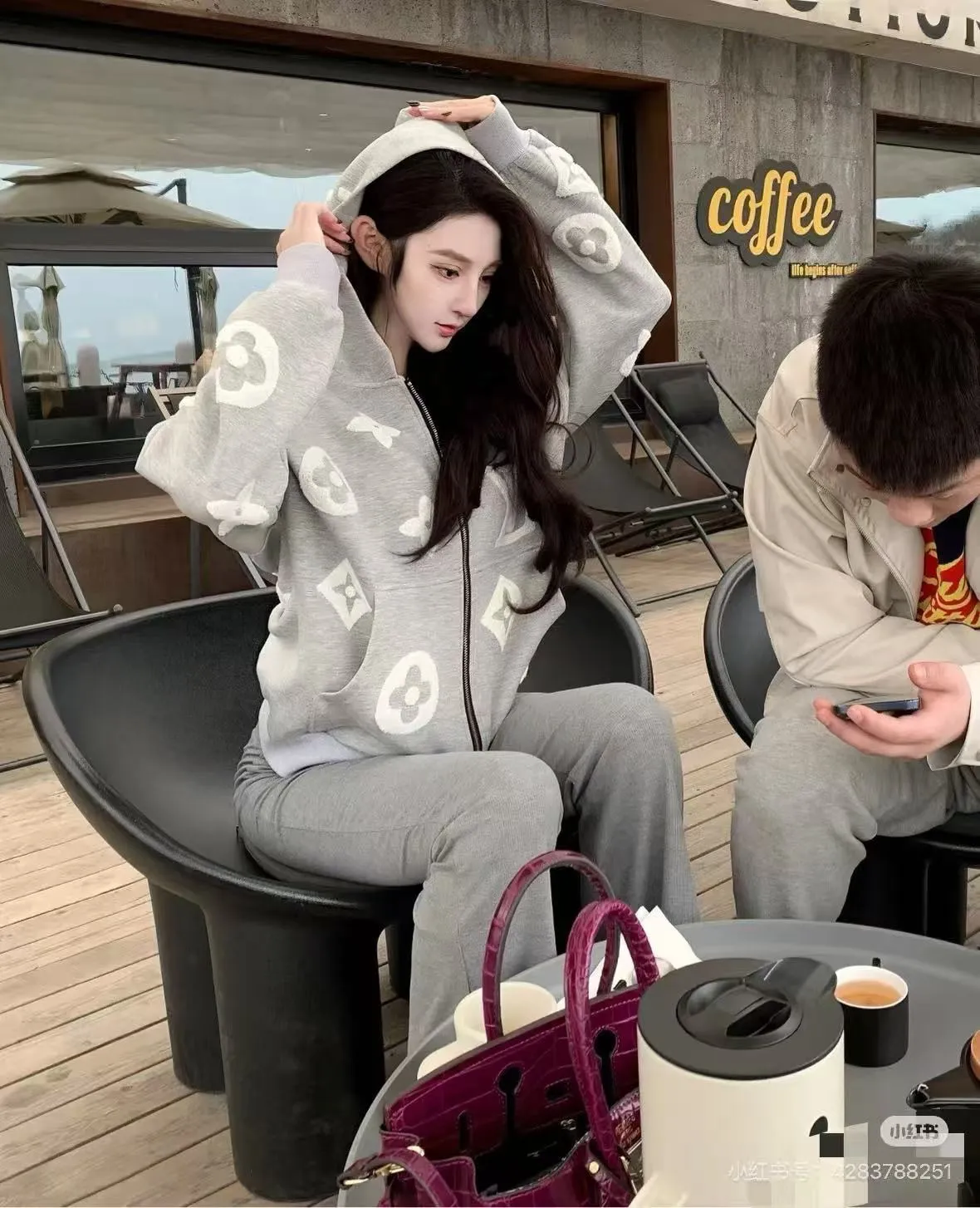 Louis Vuitton/Louis Vuitton towel logo zipper hooded sweatshirt jacket